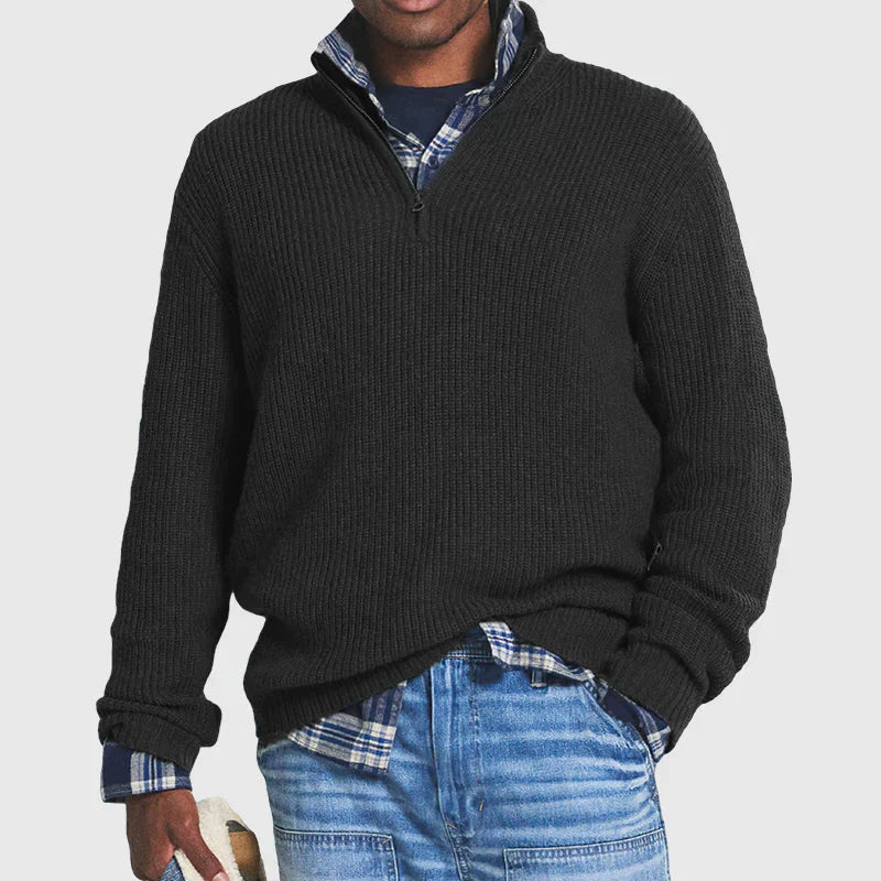 Men's Quarter-Zip Jumper - Knitted Cosy Ribbed Style