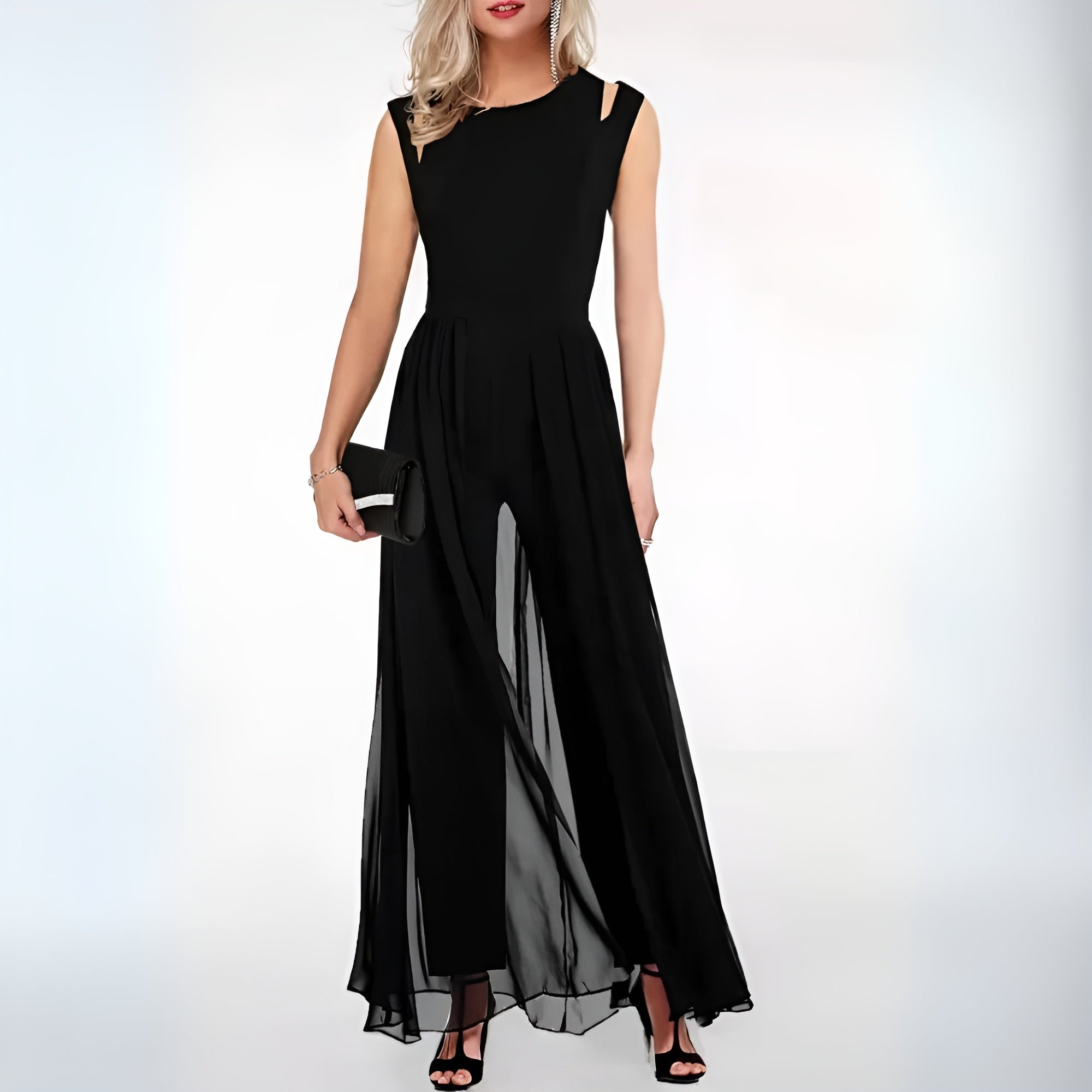 Women's Sleeveless Wide Leg Jumpsuit - Summer Casual Flowy Comfortable