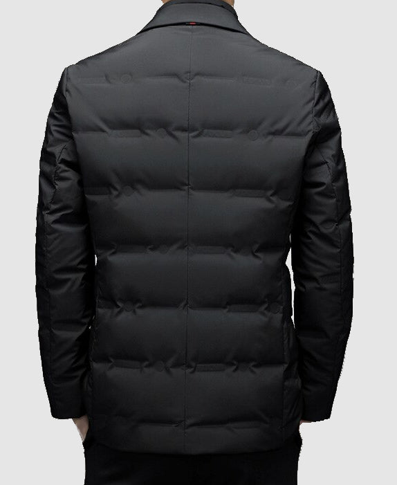Men's Winter Puffer Jacket - Blazer Style with Quilted Panels