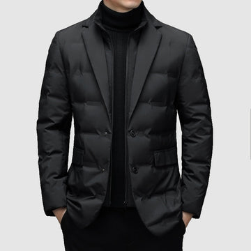 Men's Winter Puffer Jacket - Blazer Style with Quilted Panels