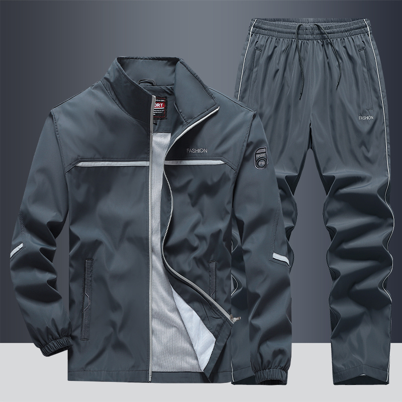 Men's Two-Piece Striped Tracksuit - Stylish Zip and Drawstring