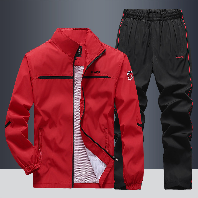 Men's Two-Piece Striped Tracksuit - Stylish Zip and Drawstring