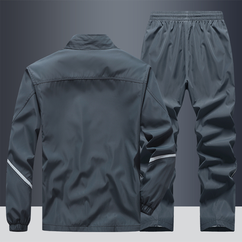 Men's Two-Piece Striped Tracksuit - Stylish Zip and Drawstring