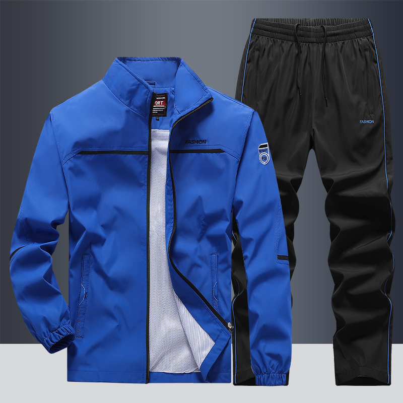 Men's Two-Piece Striped Tracksuit - Stylish Zip and Drawstring