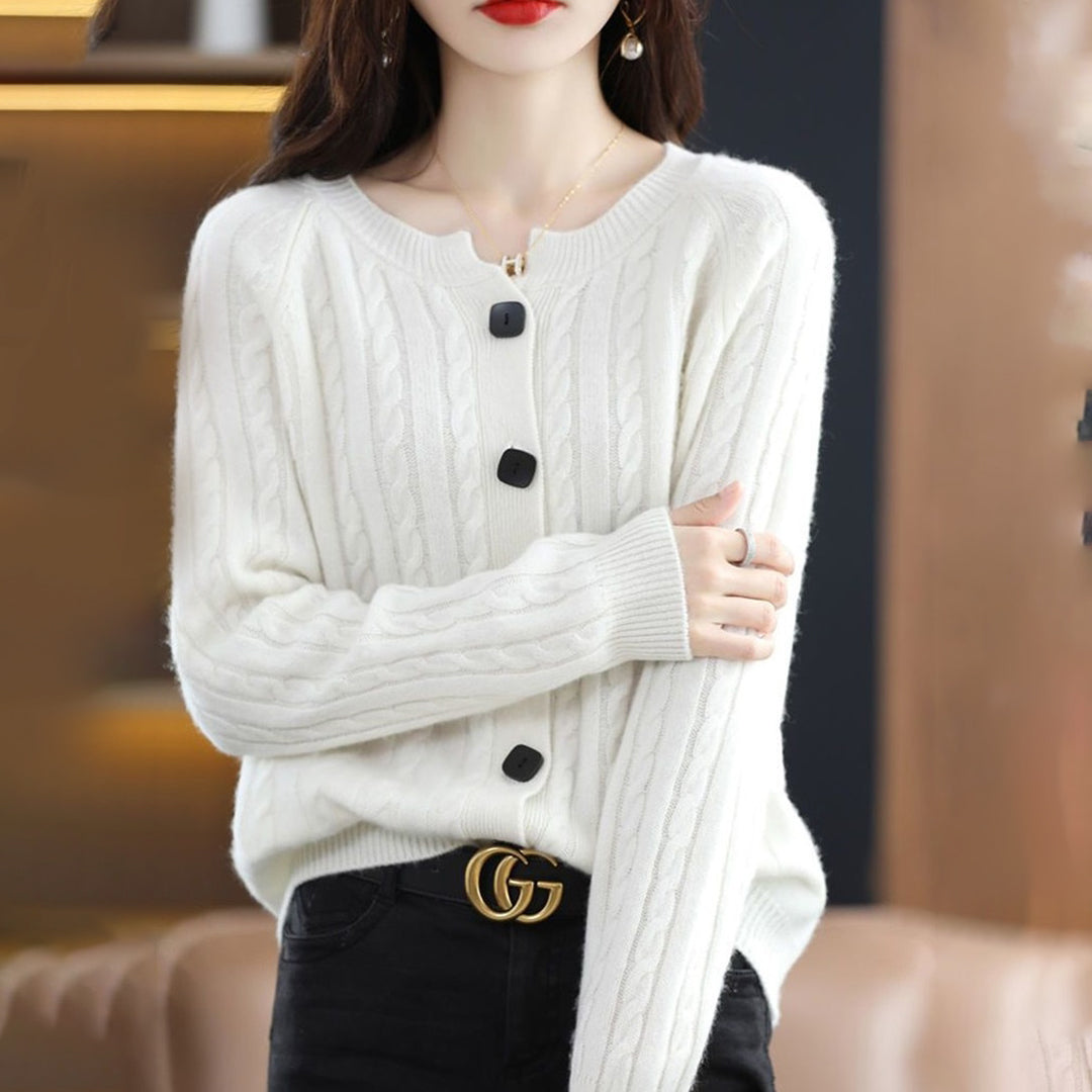 Women's Cable Knit Button Cardigan - One Size All-Season Style