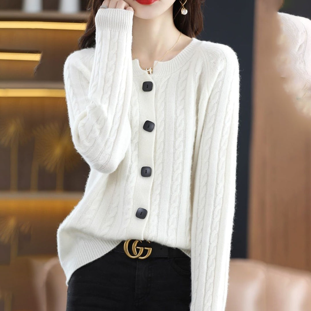 Women's Cable Knit Button Cardigan - One Size All-Season Style