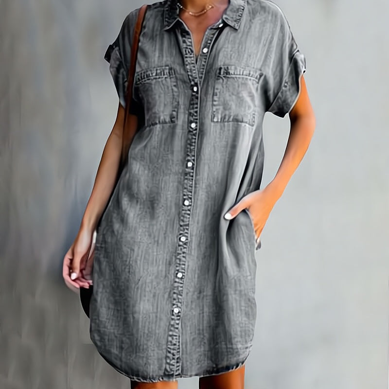 Women's Mini Button-Down Shirt Dress - Timeless Casual Elegant