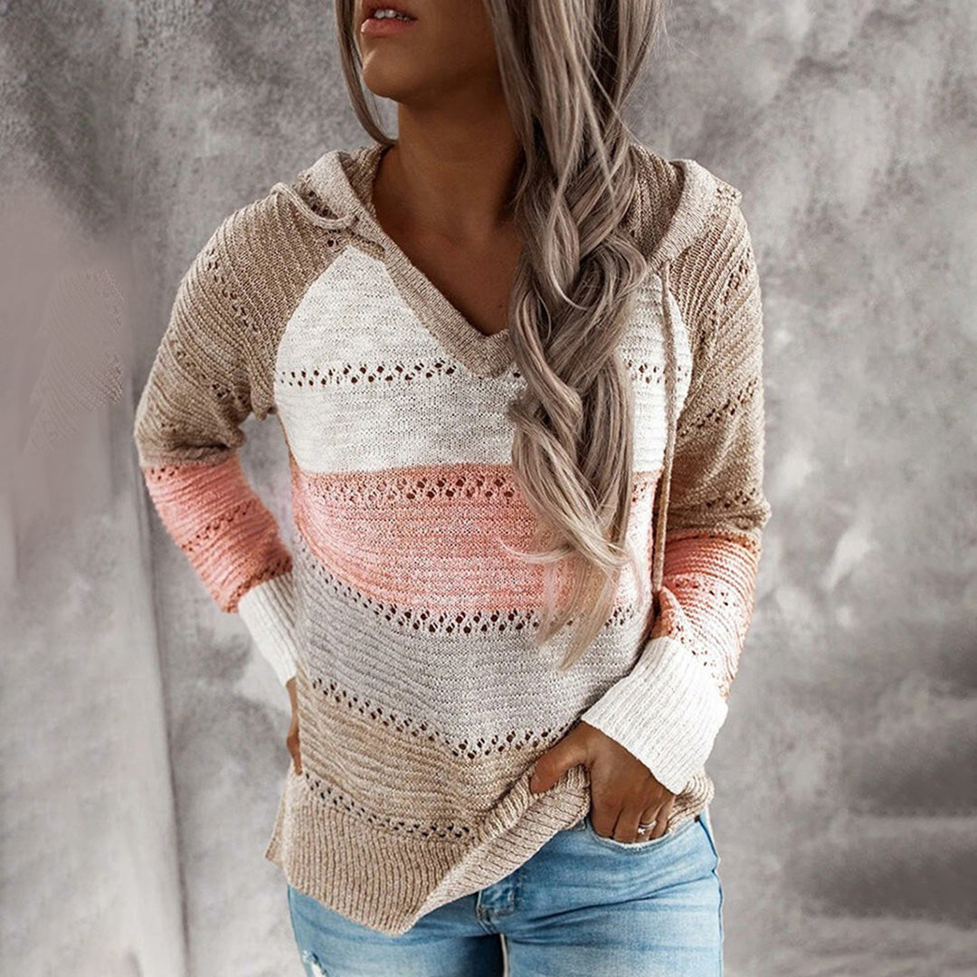 Chic and Stylish V-Neck Sweater with Hood for Women