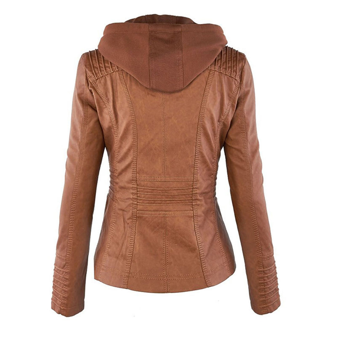 Women's Leather Jacket - Hooded & Slim-Fit