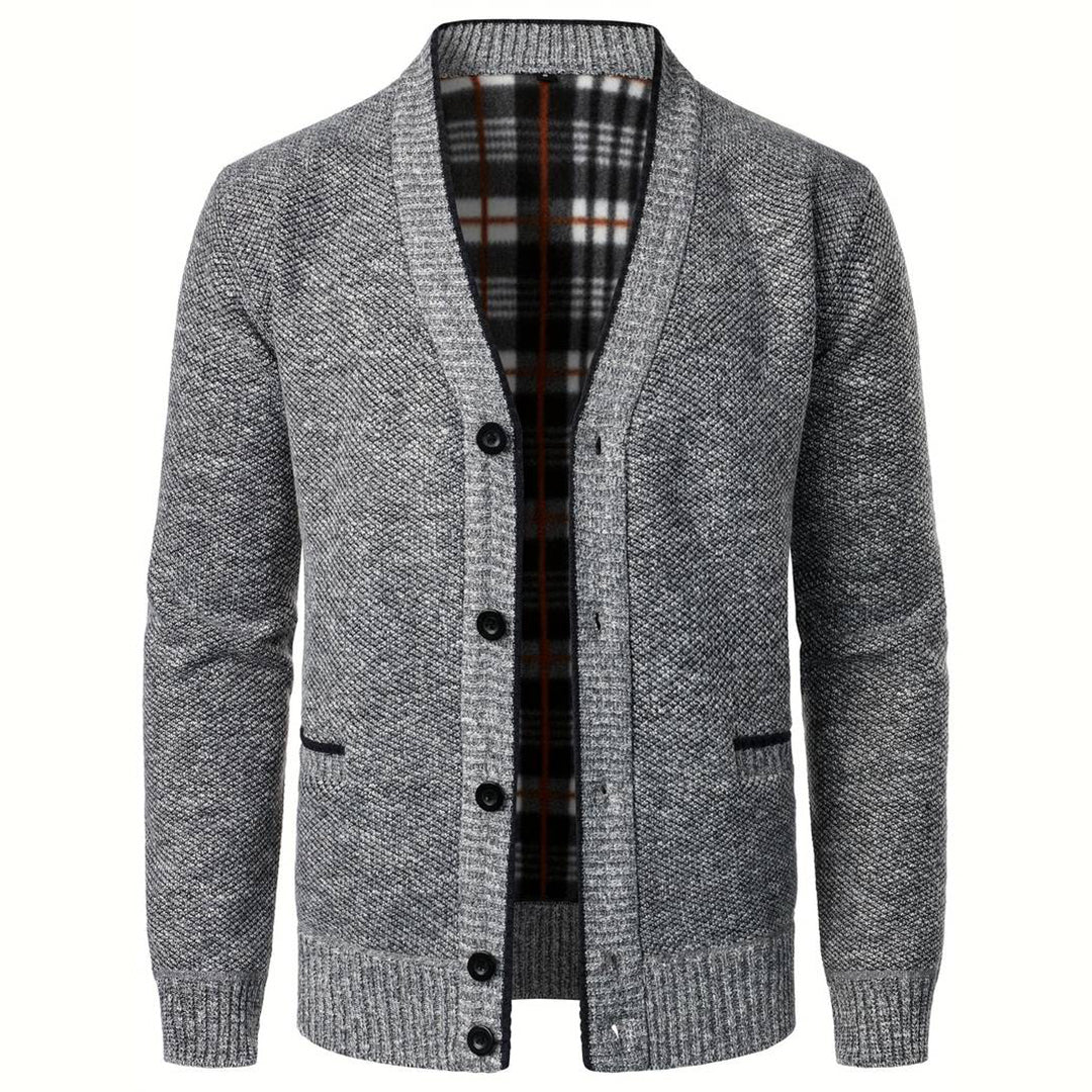 Men's Light Grey V-Neck Button Cardigan - Casual Knit Vest
