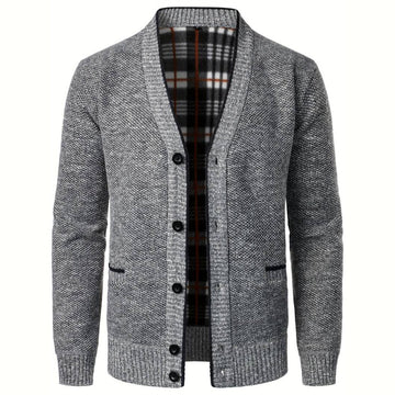 Men's Light Grey V-Neck Button Cardigan - Casual Knit Vest