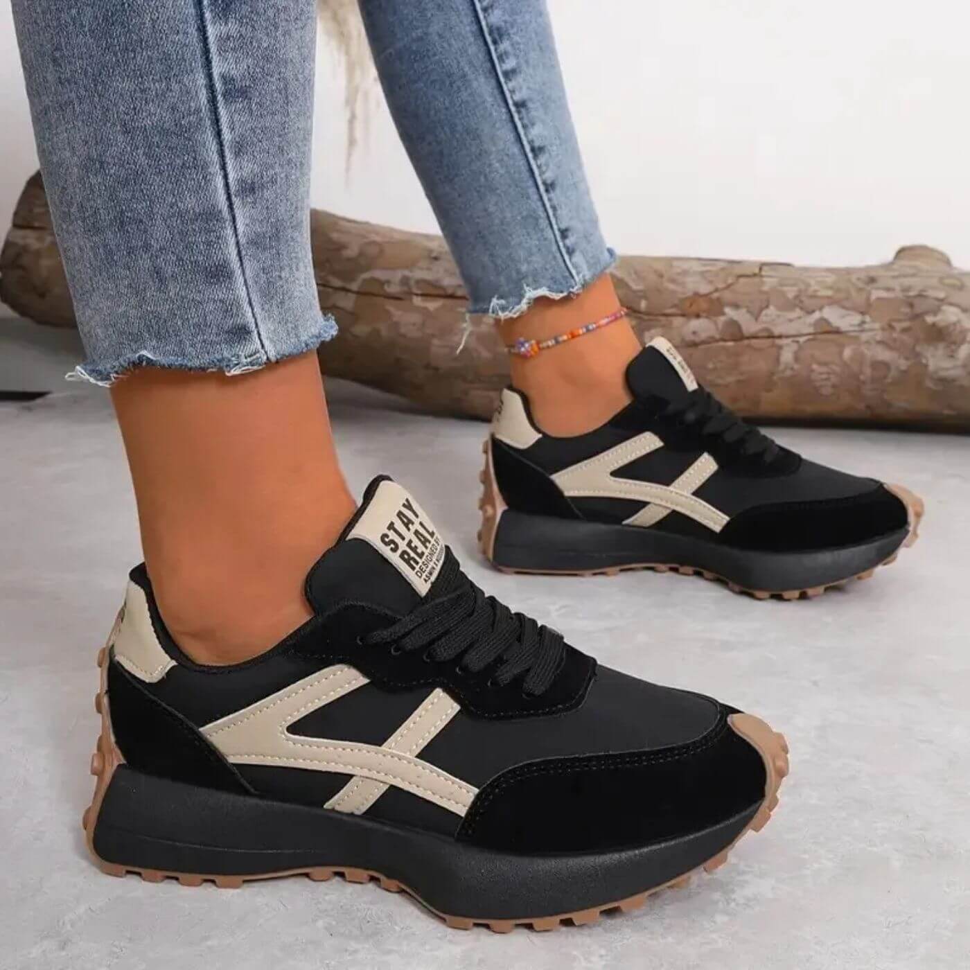 Women's Trainers - Chunky Sole with Contrast Panel Design