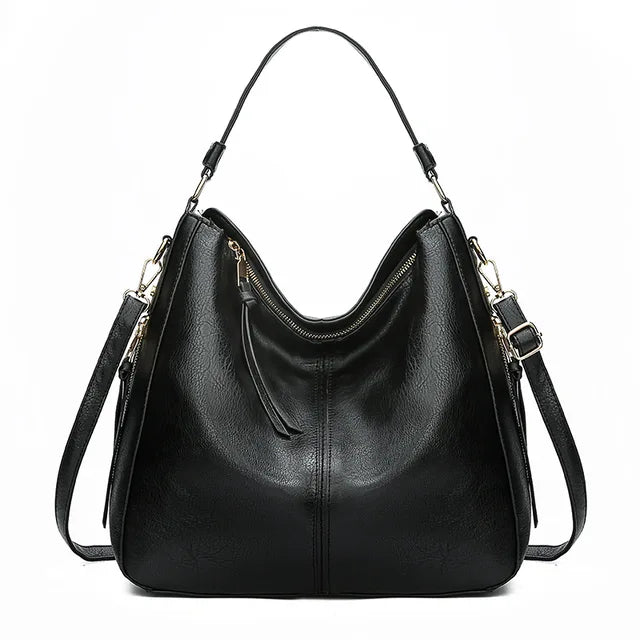 Women's Leather Shoulder Bag - Top Handle & Zip Closure