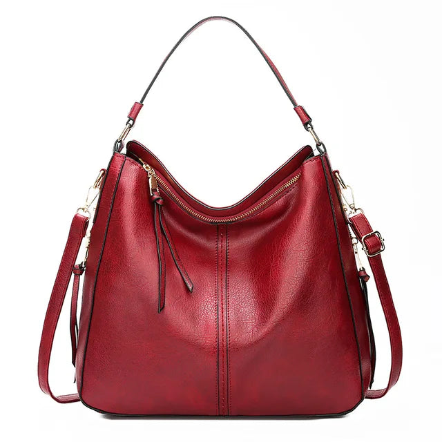 Women's Leather Shoulder Bag - Top Handle & Zip Closure
