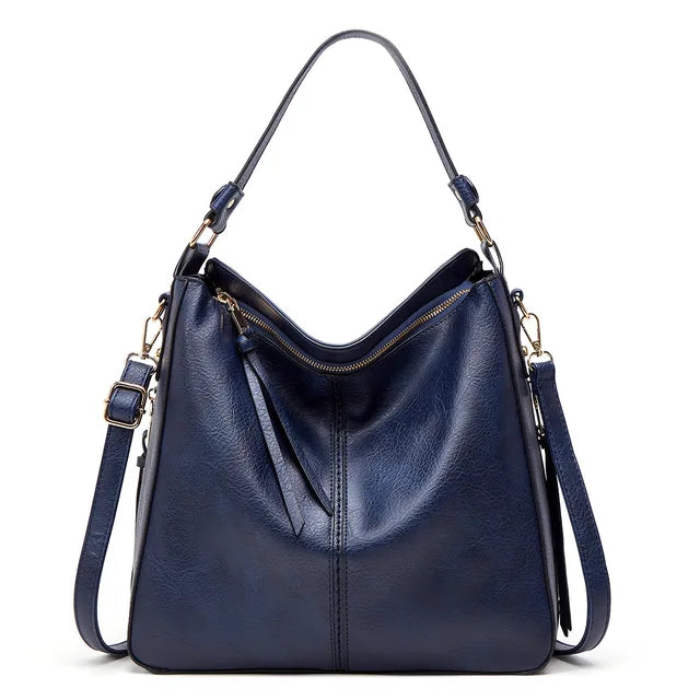 Women's Leather Shoulder Bag - Top Handle & Zip Closure
