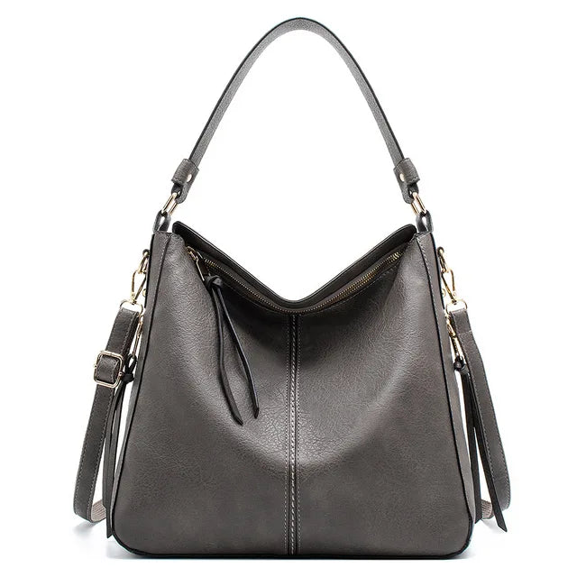 Women's Leather Shoulder Bag - Top Handle & Zip Closure