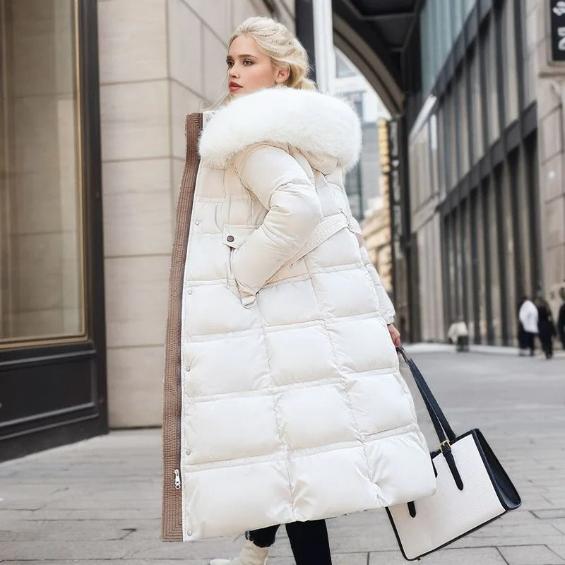 Women's Winter Padded Parka - Drawstring Waist and Detachable Fluffy Hood