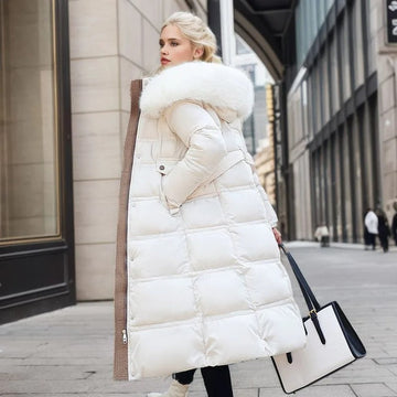 Women's Winter Padded Parka - Drawstring Waist and Detachable Fluffy Hood