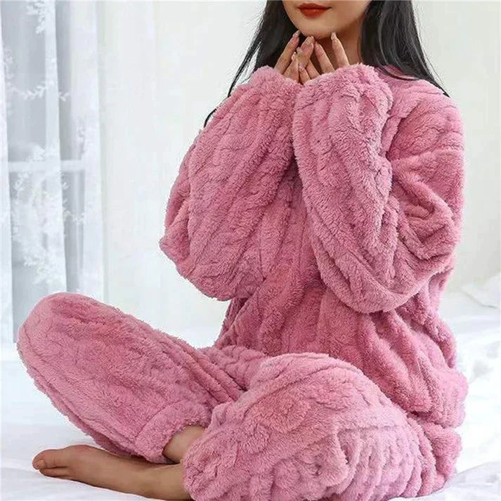 Women's Loungewear Set – Fluffy Long Sleeve Top & Joggers