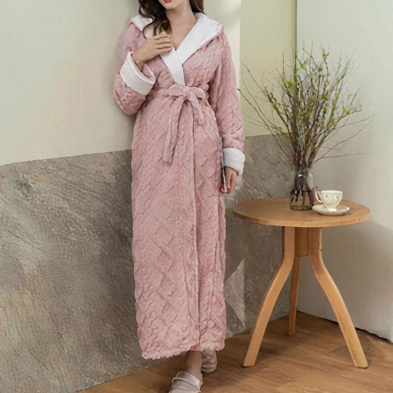 Women's Dressing Gown - Hooded Design with Self-Tie Belt