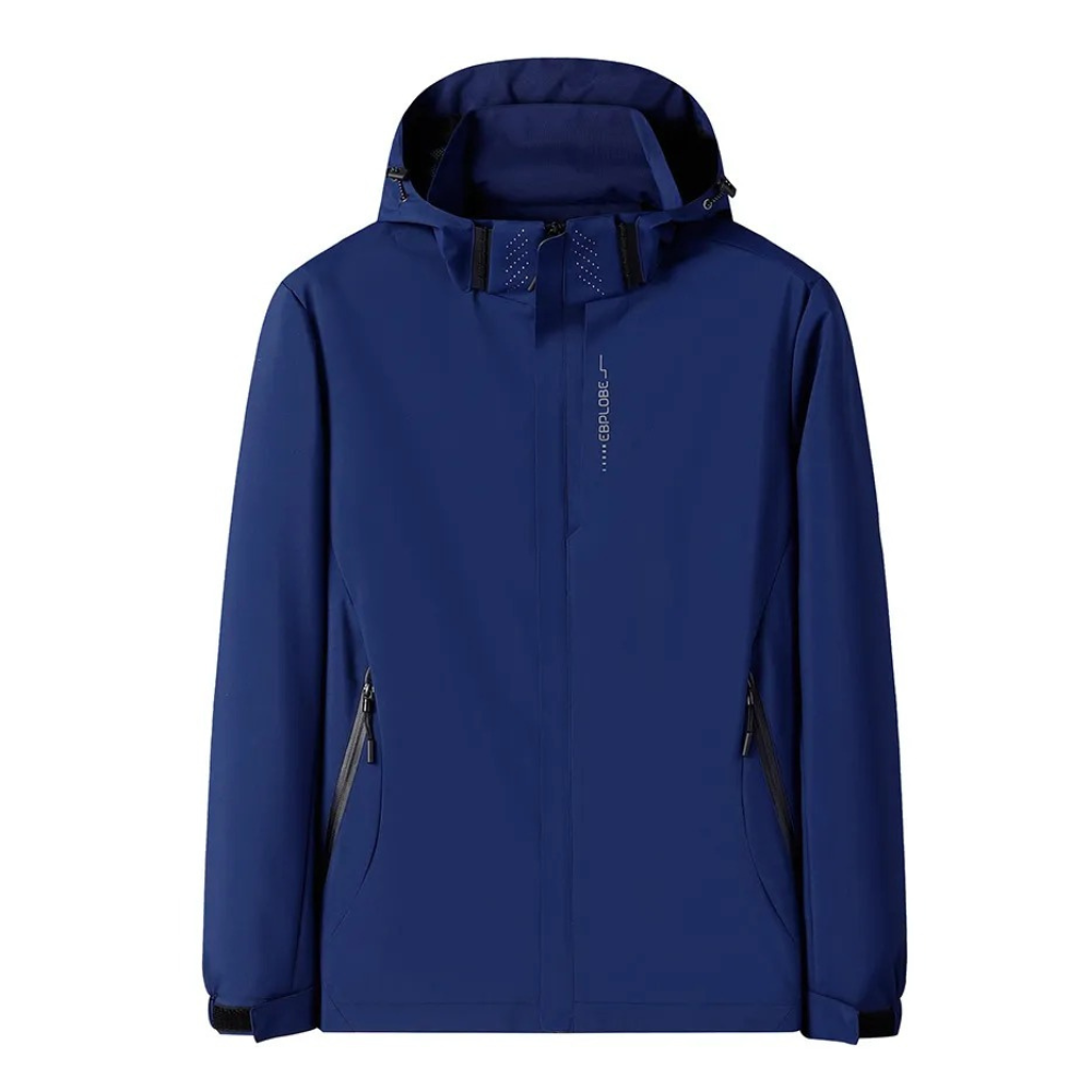 Men's Blue Hooded Windbreaker - Waterproof Design