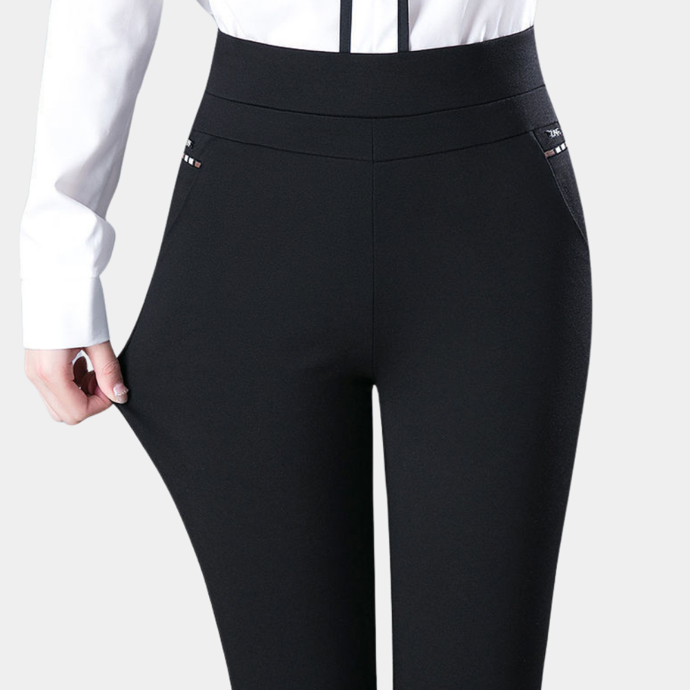 Women's High-Waisted Work Trousers - Slim Leg & Stretchy