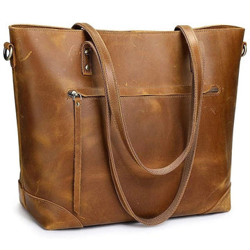 Women's Vintage Leather Carry Tote Bag - Timeless Spacious Versatile
