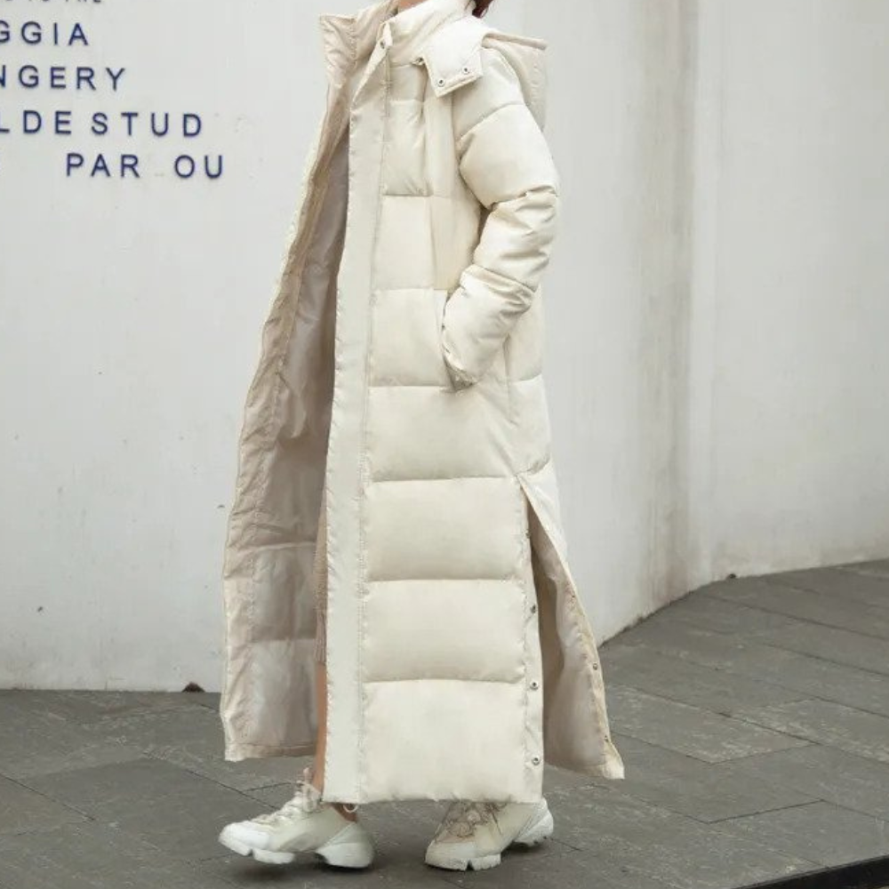 Women's Winter Padded Puffer Coat - Longline Maxi Hooded Design