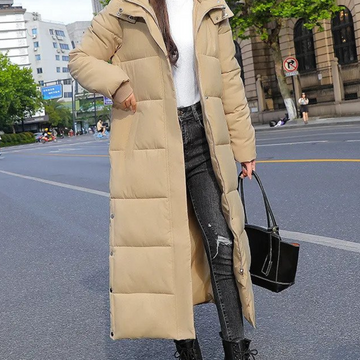 Women's Winter Padded Puffer Coat - Longline Maxi Hooded Design