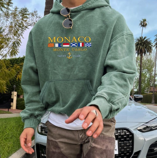 Men's Pullover Hoodie - "MONACO" Print with Kangaroo Pocket