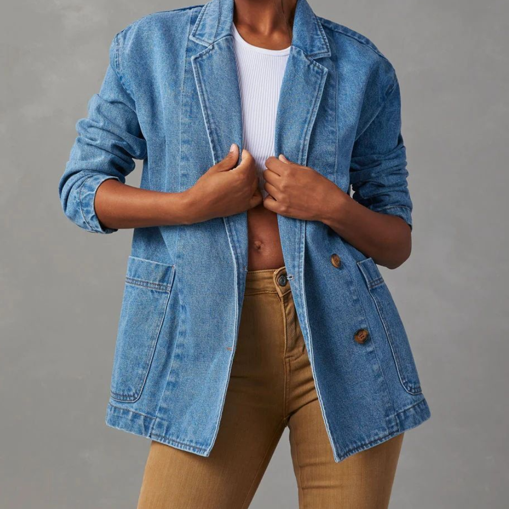 Women's Blue Lightweight Denim Jacket - Oversized Fit Vest