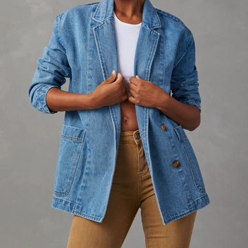 Women's Blue Lightweight Denim Jacket - Oversized Fit Vest