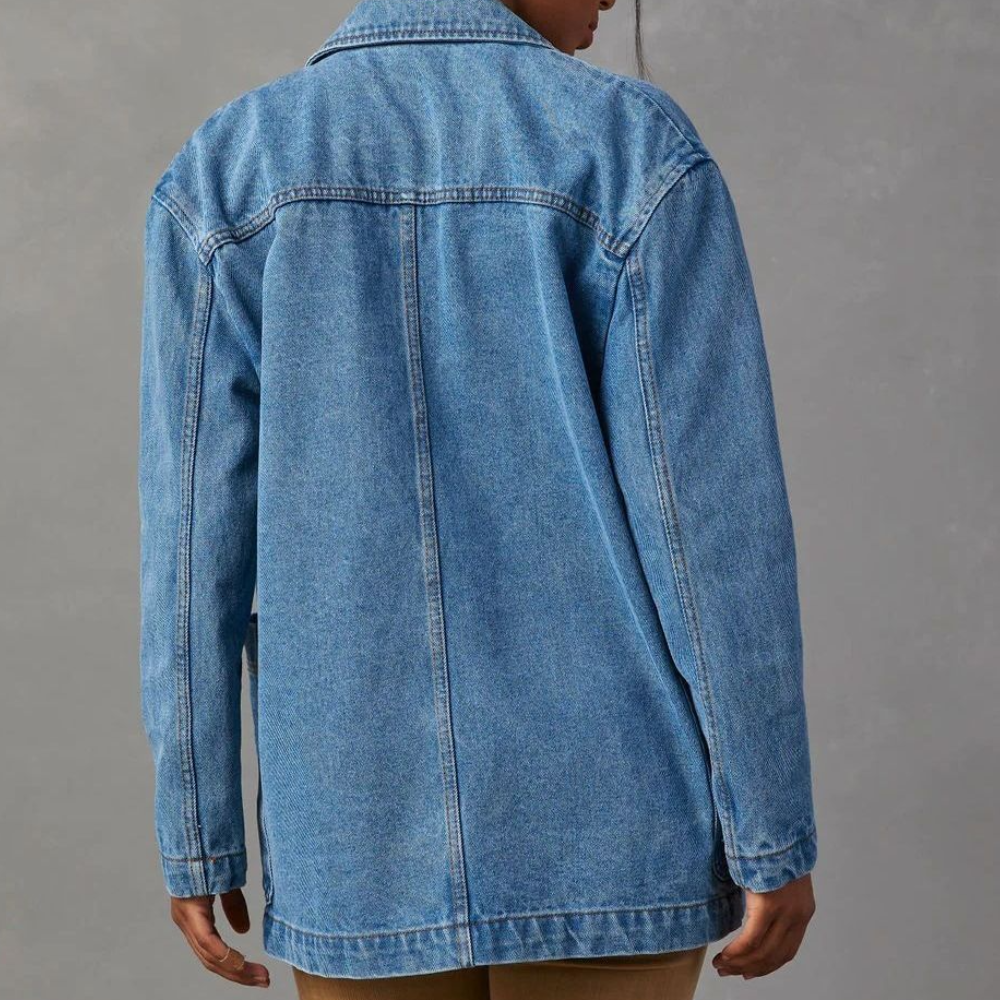 Women's Blue Lightweight Denim Jacket - Oversized Fit Vest