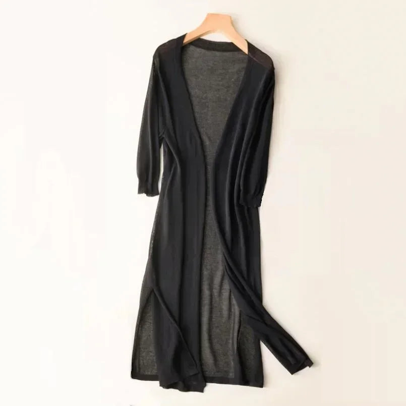 Women's Stylish Long Cardigan - Open-Front Style