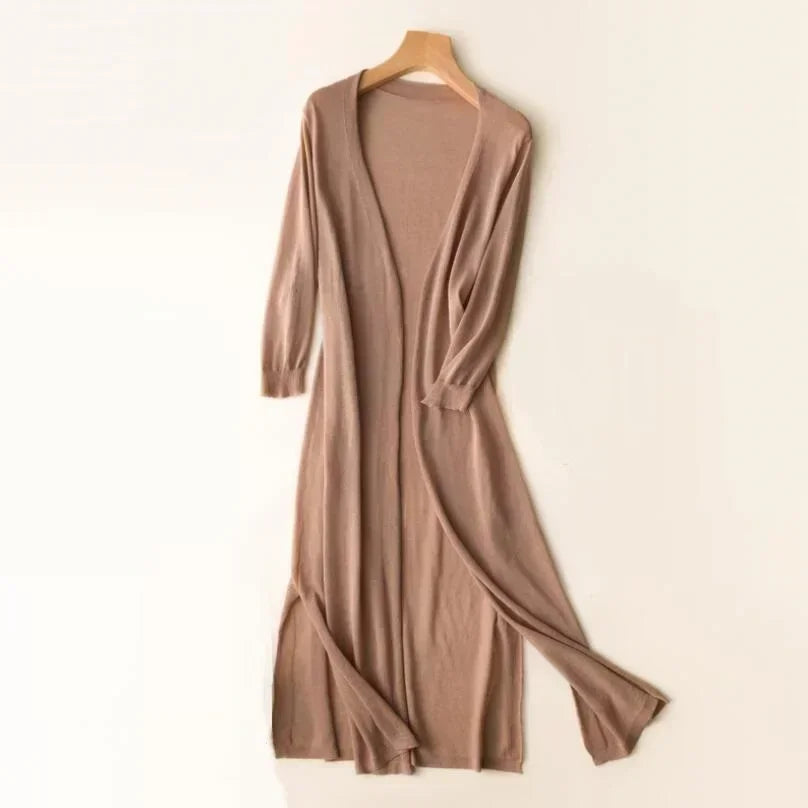 Women's Stylish Long Cardigan - Open-Front Style