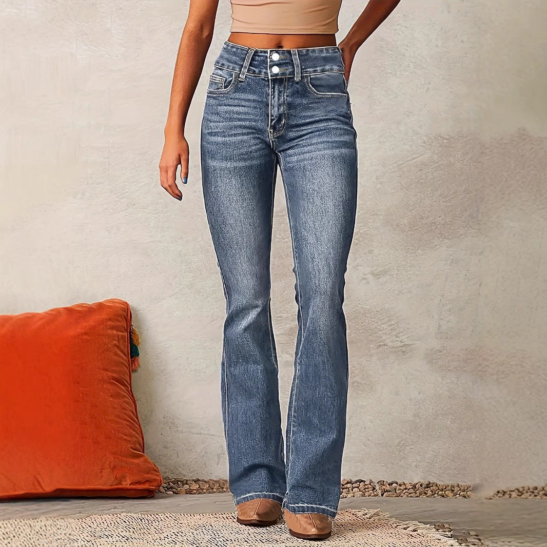 Women's High-Waisted Flared Jeans - Stretch Fit