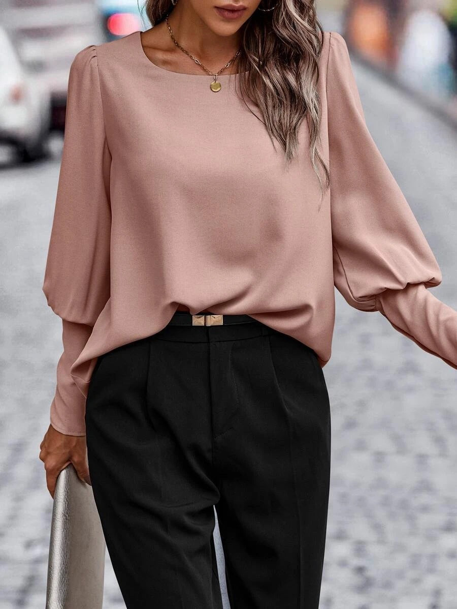 Women's Puff Sleeve Blouse - Round Neck & Loose Fit