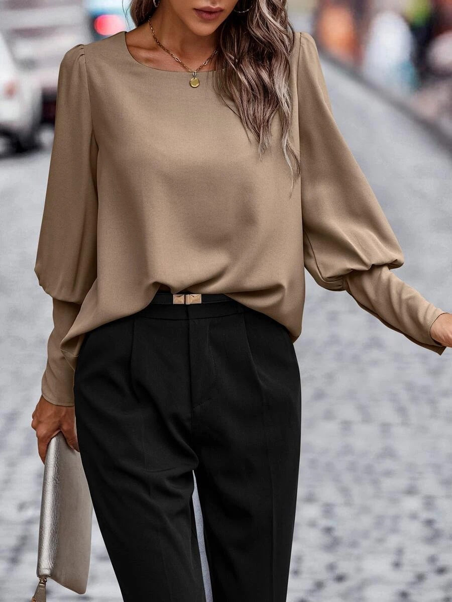 Women's Puff Sleeve Blouse - Round Neck & Loose Fit