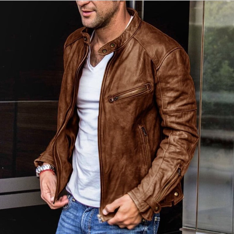 Men's Tailored Leather Jacket - Classic Biker Style