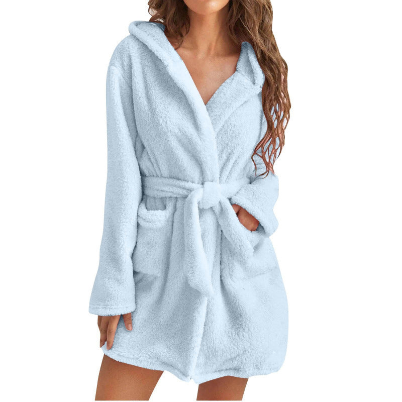 Women's Dressing Gown - Hooded with Self-Tie Belt