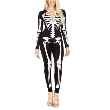 Women's Glow-in-the-Dark Halloween Costume - Skeleton Jumpsuit