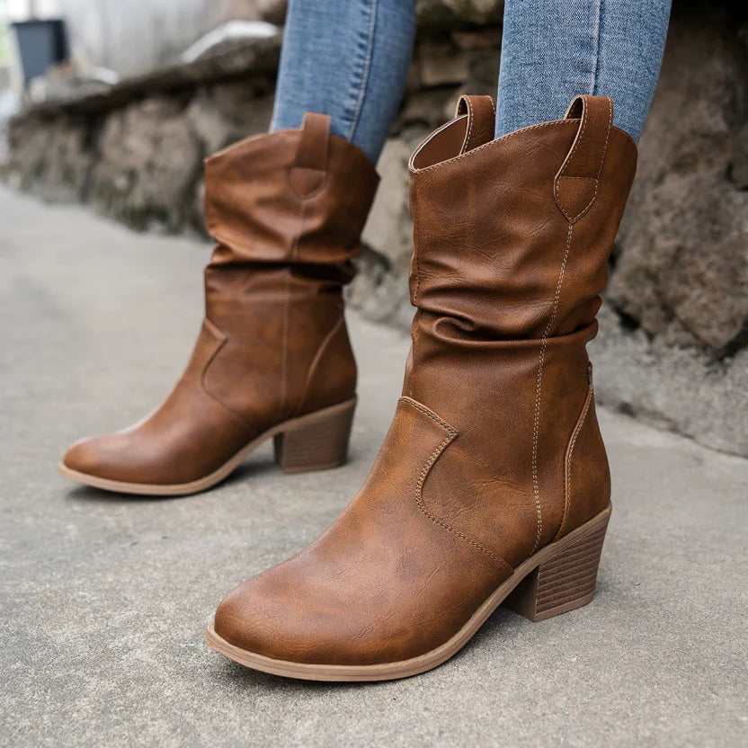 Women's Cowboy Boots - Stylish & Slip-On with Low Heel