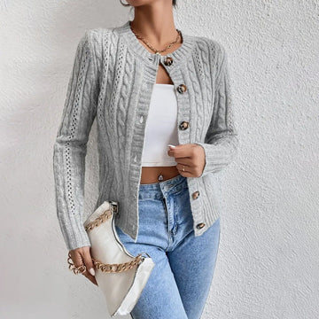 Women's Stylish Cable Knit Cardigan - Comfortable Slim-Fit Style