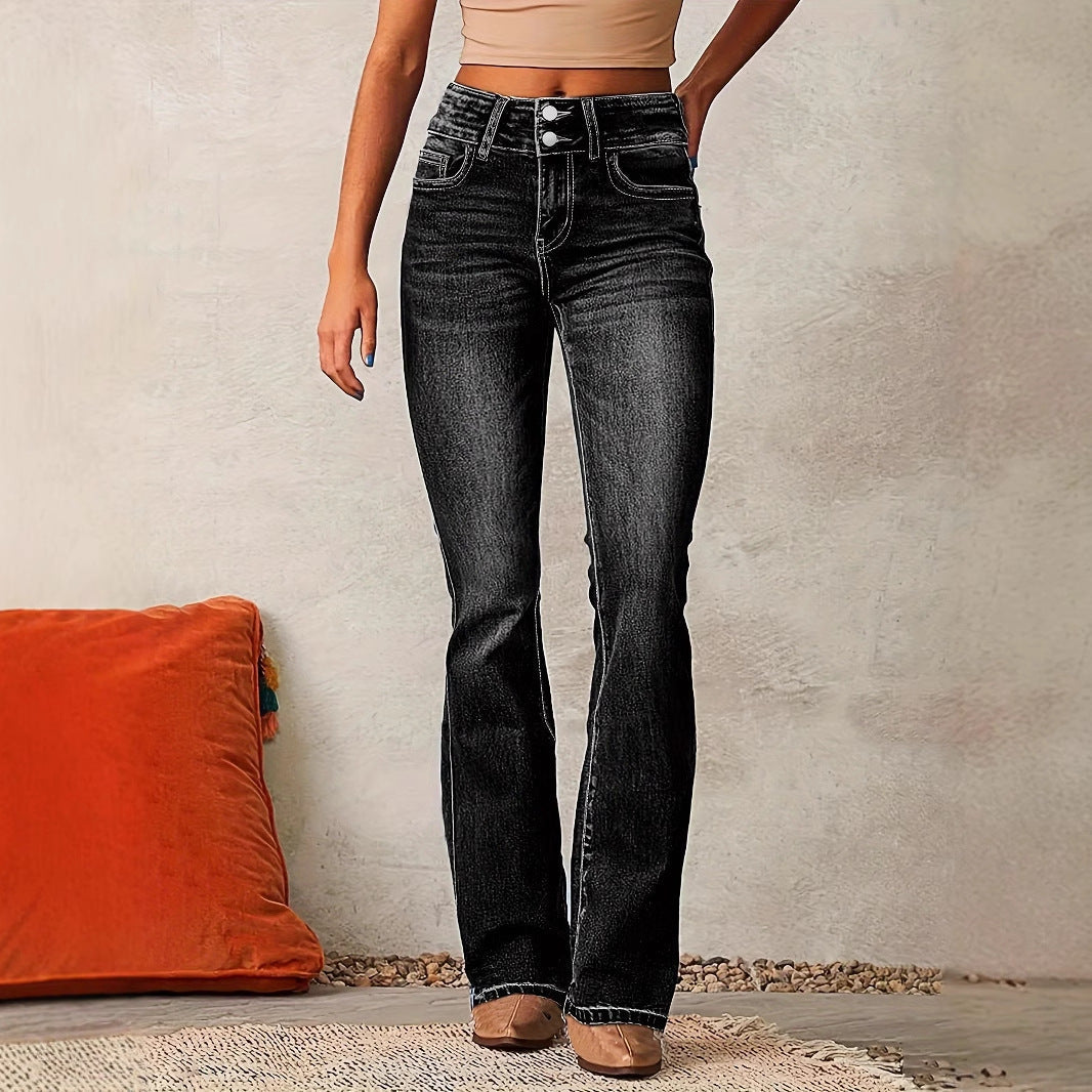 Women's High-Waisted Flared Jeans - Stretch Fit