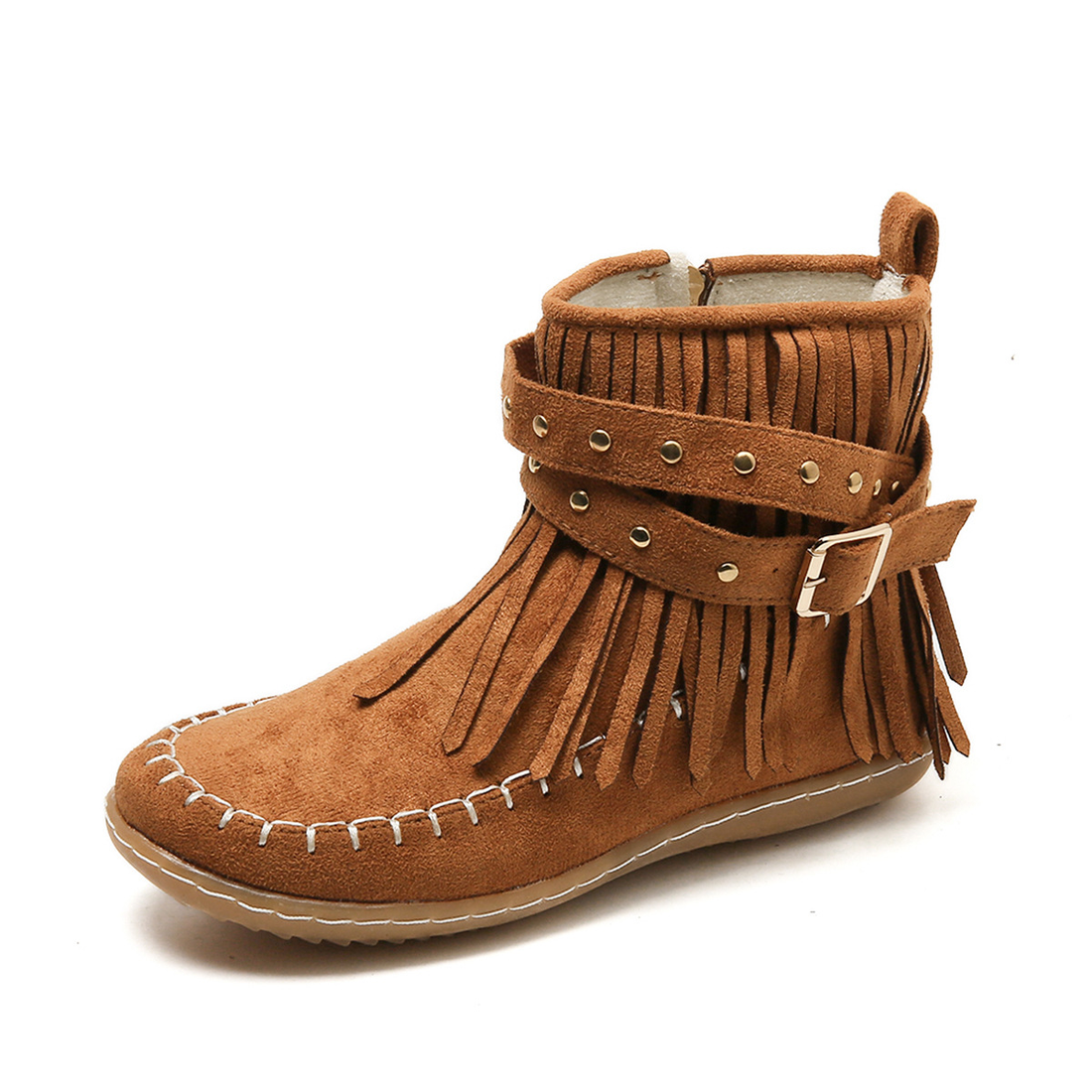 Women's Ankle-Length Boho Cowboy Boots - Fringe & Studs