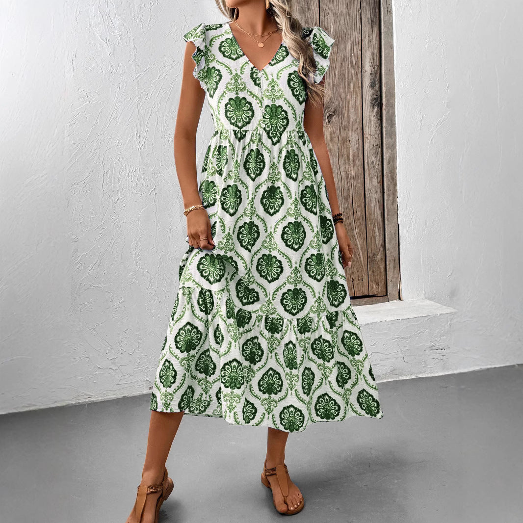 Women's Tiered Floral Midi Dress - Flowy, Versatile Summer
