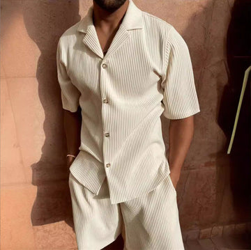 Casual Button-Up Shirt and Shorts Set for Men