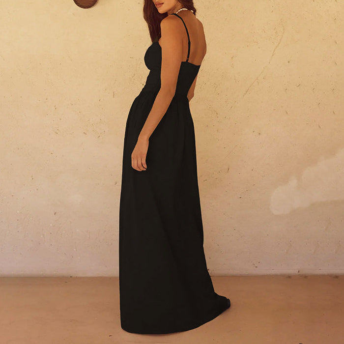 Women's Flowing Spaghetti Strap Maxi Dress - V-Neck Summer Casual