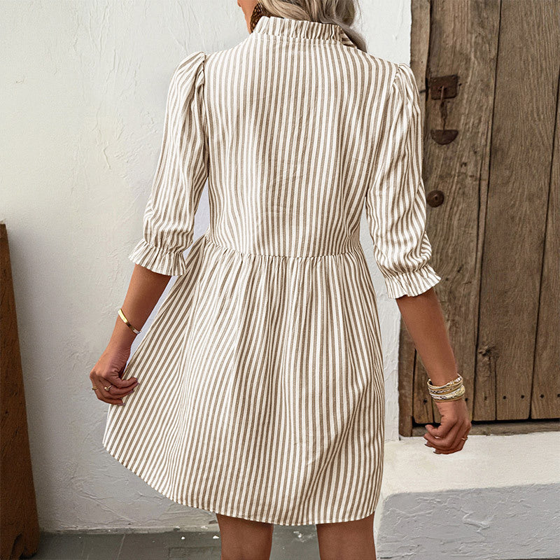 Women's Striped Mini Dress - Puff Sleeves, Chic & Versatile