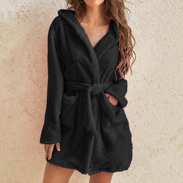 Women's Dressing Gown - Hooded with Self-Tie Belt